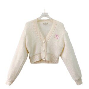Fendi White V-neck short cardigan